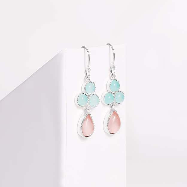 Silver Dual Tone Chalcedony Flower Drop Earrings in bulk from India — Ant Mascot