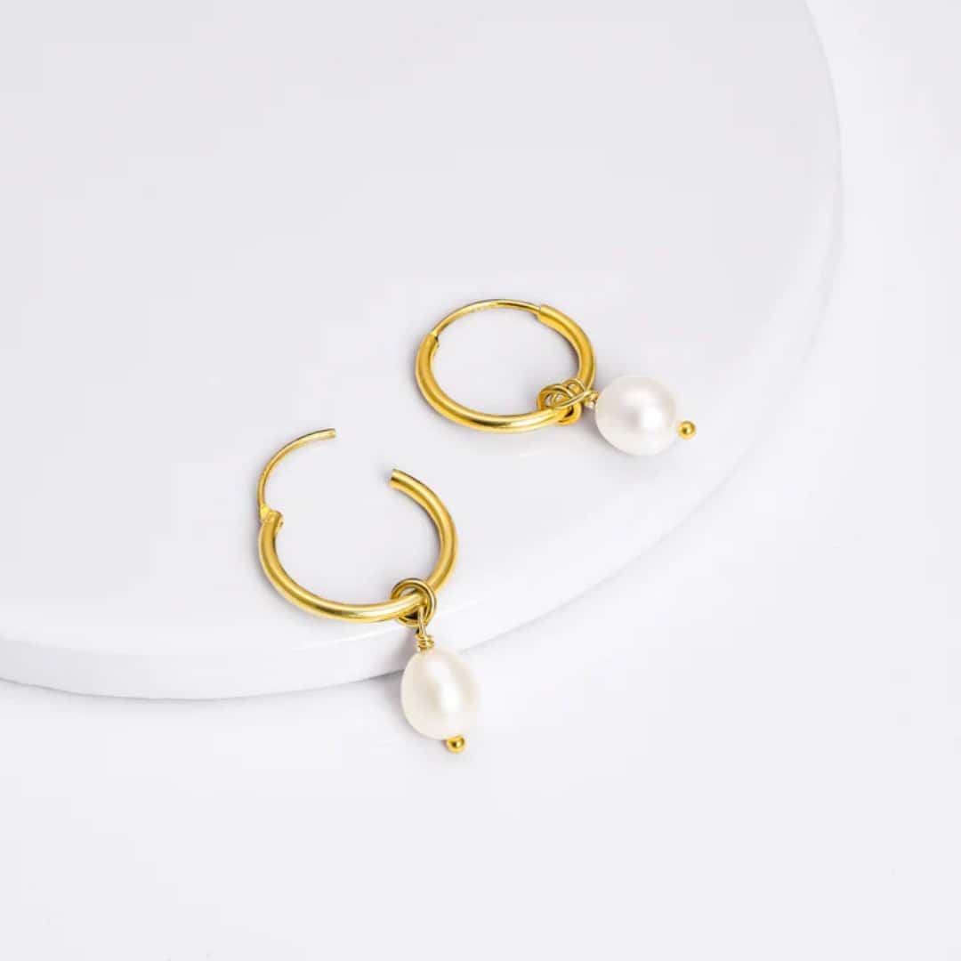 Golden Pearl Drop Hoops in bulk from India — Ant Mascot