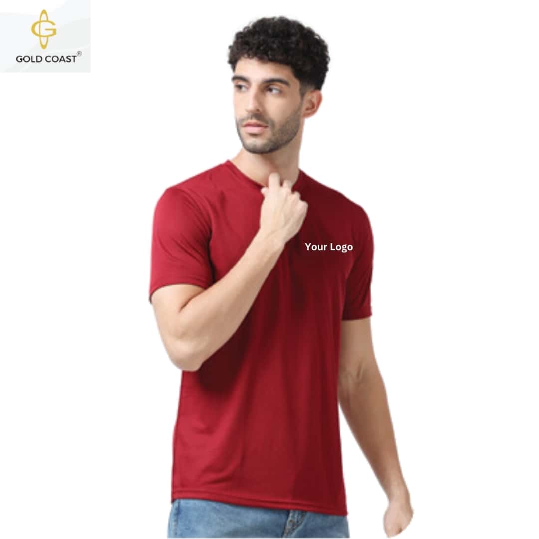 Gold Coast DRI-FIT Dot-Knit Round Neck T-Shirt - Maroon in bulk from India — Ant Mascot