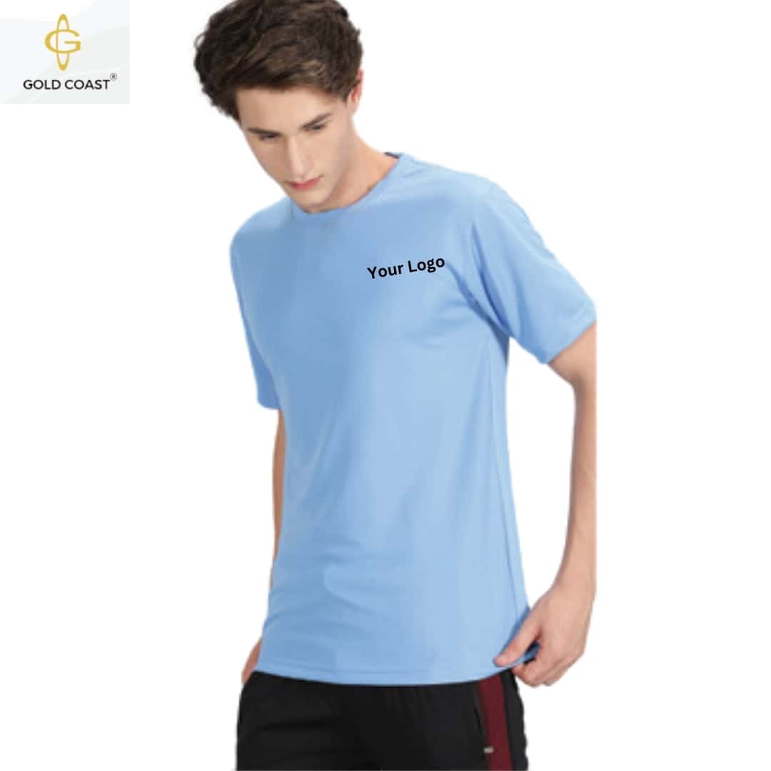 Gold Coast DRI-FIT Dot-Knit Round Neck T-Shirt - Sky Blue in bulk from India — Ant Mascot