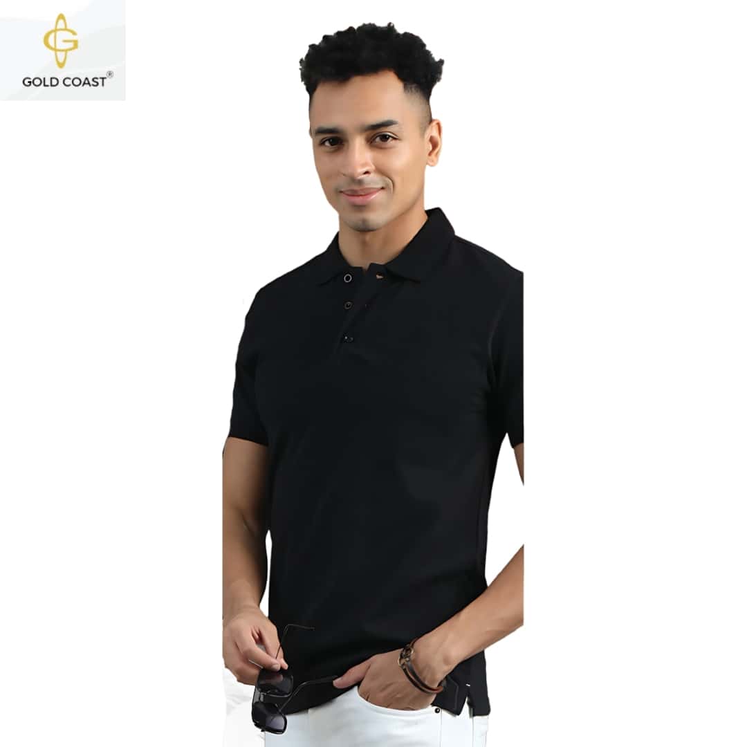 Gold Coast Jacquard Cotton Polo T-Shirt - Black in bulk from India — Ant Mascot