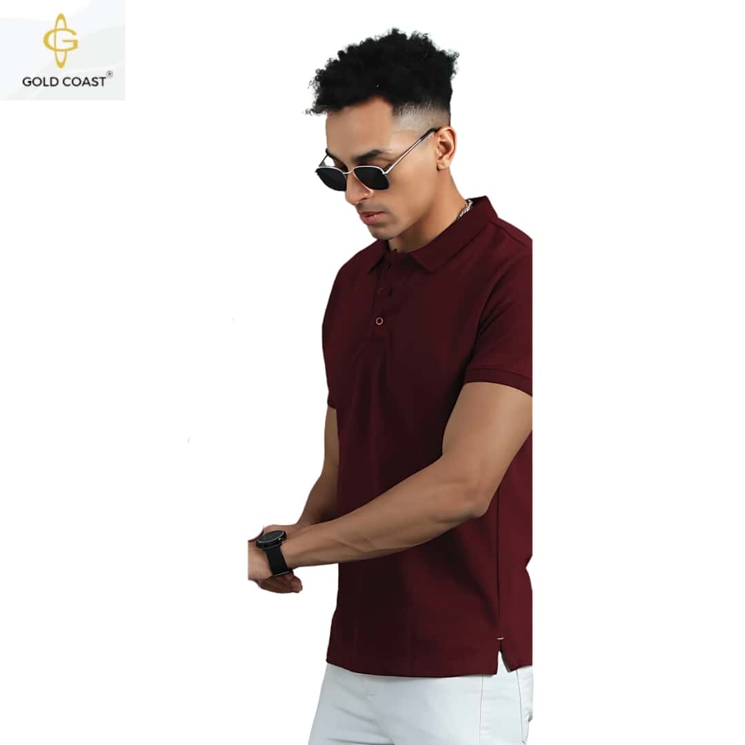 Gold Coast Jacquard Cotton Polo T-Shirt - Maroon in bulk from India — Ant Mascot