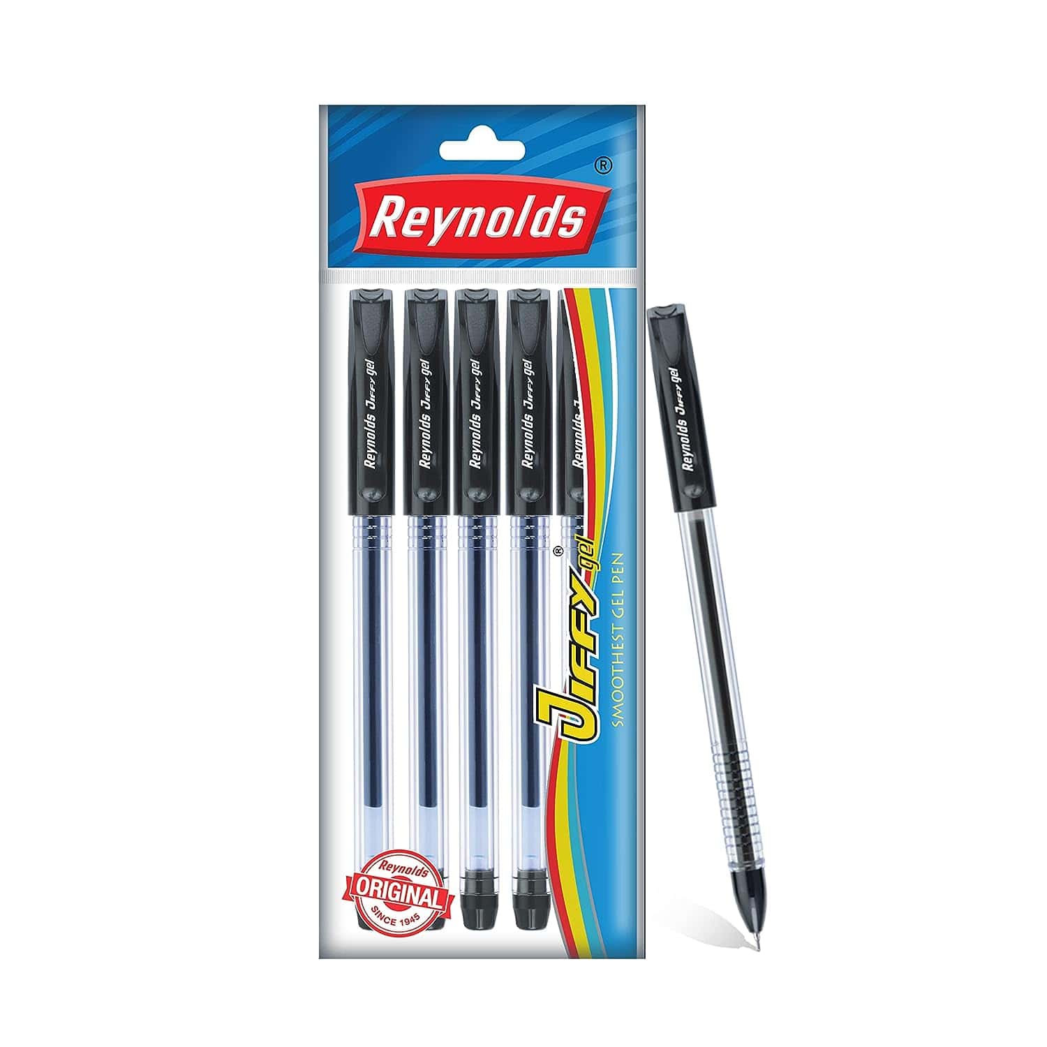Reynolds Jiffy Gel Pen Black Pack Of 5 in bulk from India — Ant Mascot
