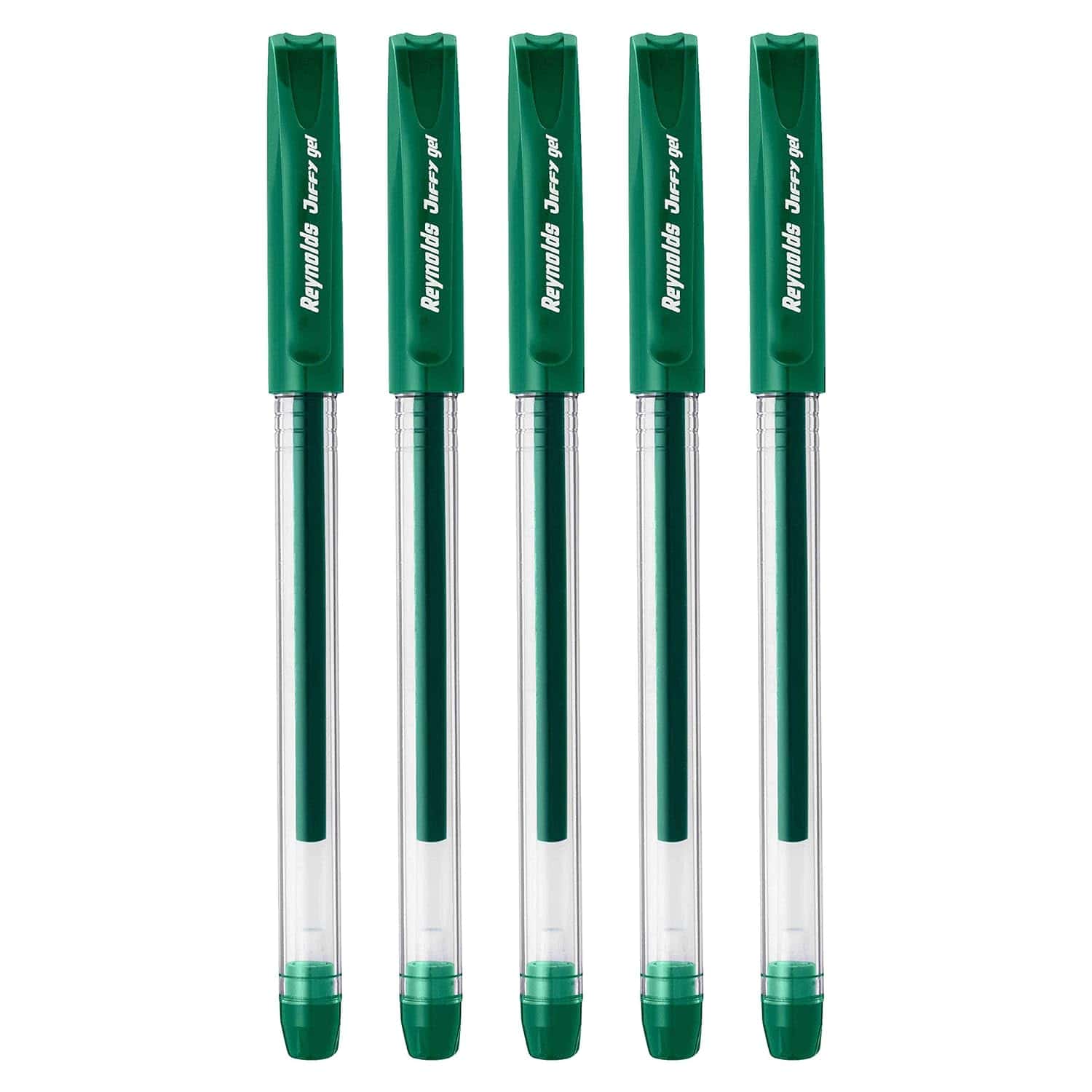Reynolds Jiffy Gel Pen Green Pack Of 5 in bulk from India — Ant Mascot