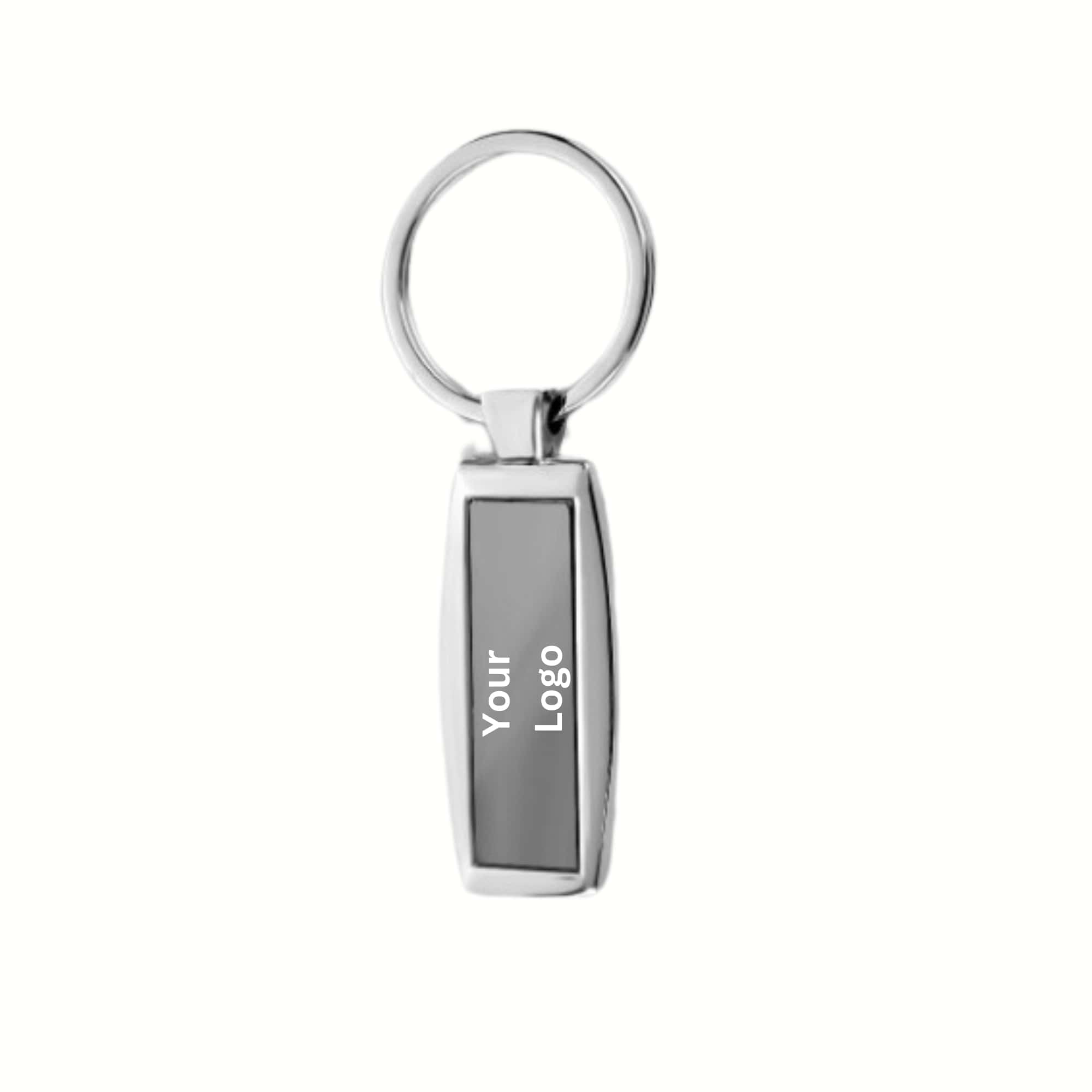 Rectangle Glossy Metal Keychain with Leather Strap in bulk from India — Ant Mascot