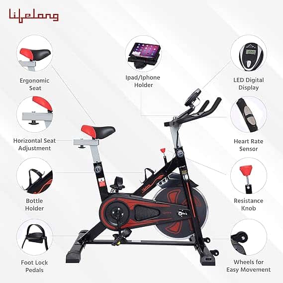 Lifelong LLF45 Fit Pro Spin Fitness Bike with 6Kg Flywheel, Adjustable Resistance, LCD Monitor and Heart Rate Sensor for Fitness at Home; Home Workouts in bulk from India — Ant Mascot