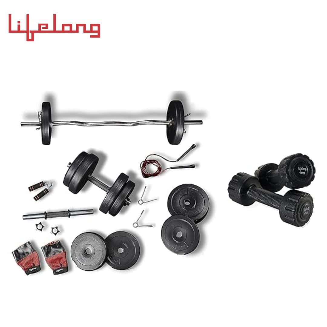 Lifelong PVC Home Gym Set 10Kg Plate 3Feet Curl Rod And Dumbbells Rods With Gym Accessories in bulk from India — Ant Mascot