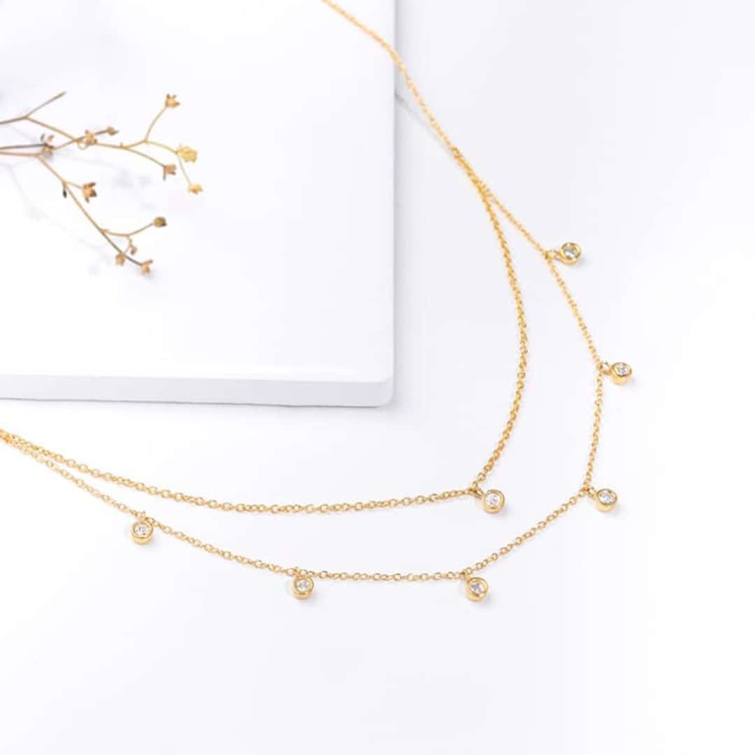 Golden Dual Layer Zircon Necklace in bulk from India — Ant Mascot