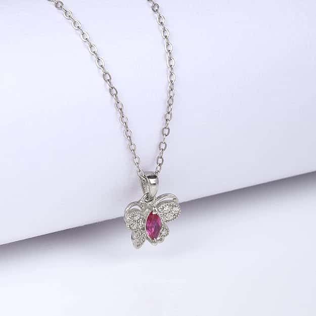 Silver Pop Pink Studded Butterfly Pendant With Link Chain in bulk from India — Ant Mascot