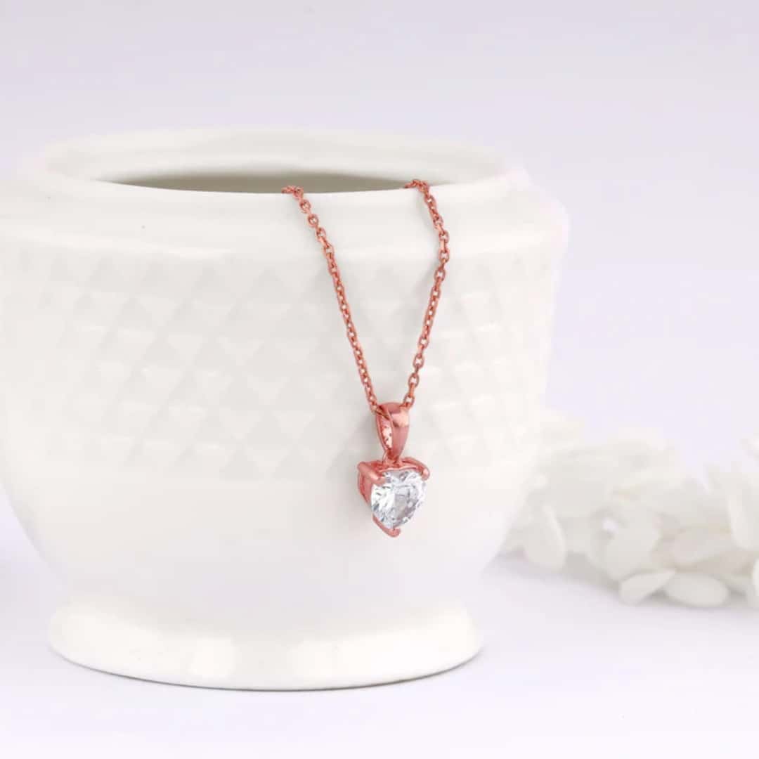 Rose Gold Solitaire Heart Pendant With Link Chain in bulk from India — Ant Mascot