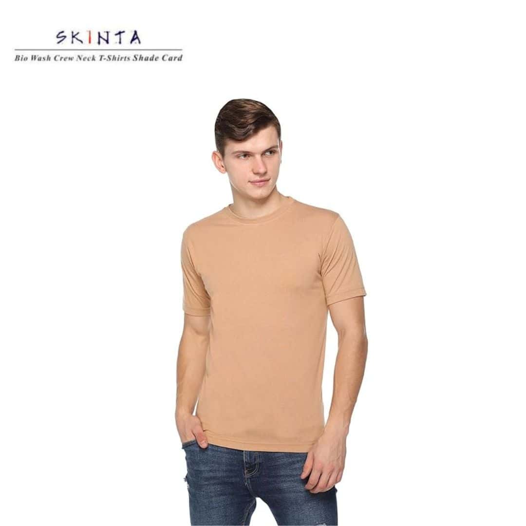 PIKMEE Men's SKINTA Crew T Shirt Dark Beige in bulk from India — Ant Mascot