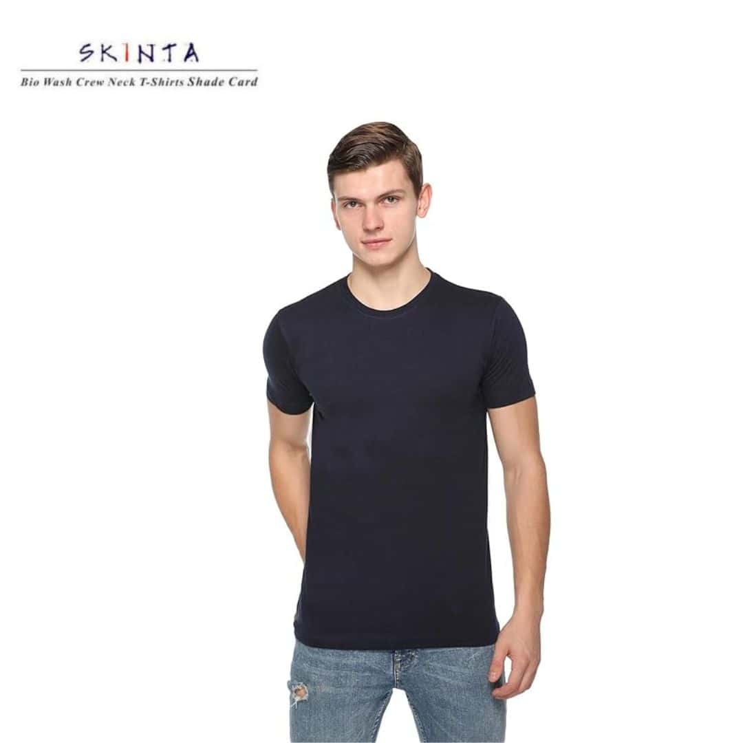 PIKMEE Men's SKINTA Crew T Shirt Navy Blue in bulk from India — Ant Mascot