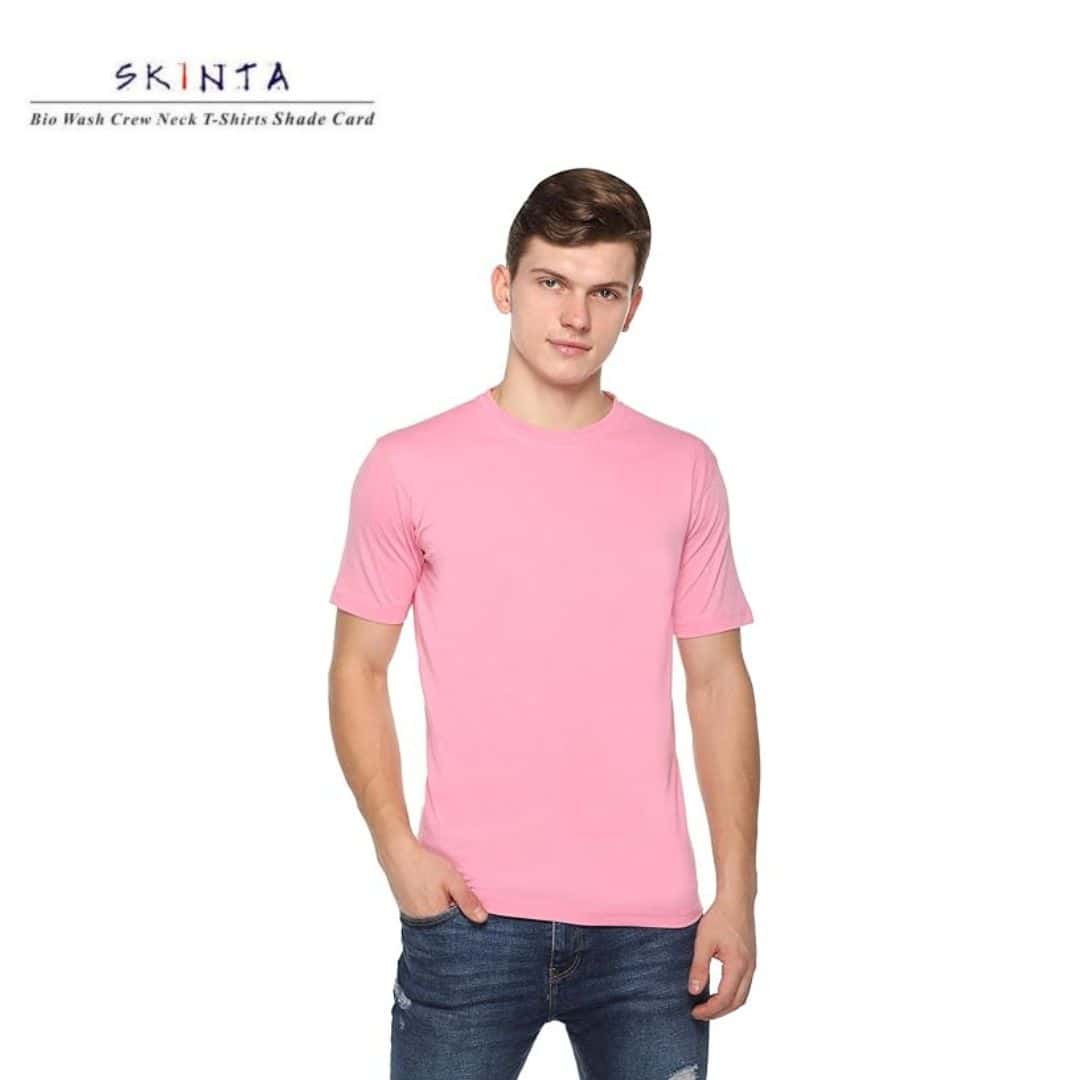 PIKMEE Men's SKINTA Crew T Shirt Pink in bulk from India — Ant Mascot