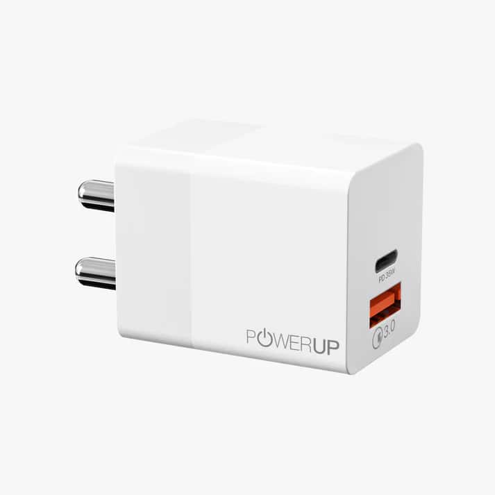 Powerup Type-C 35W PD + USB QC 3.0 Wall Charger - White in bulk from India — Ant Mascot