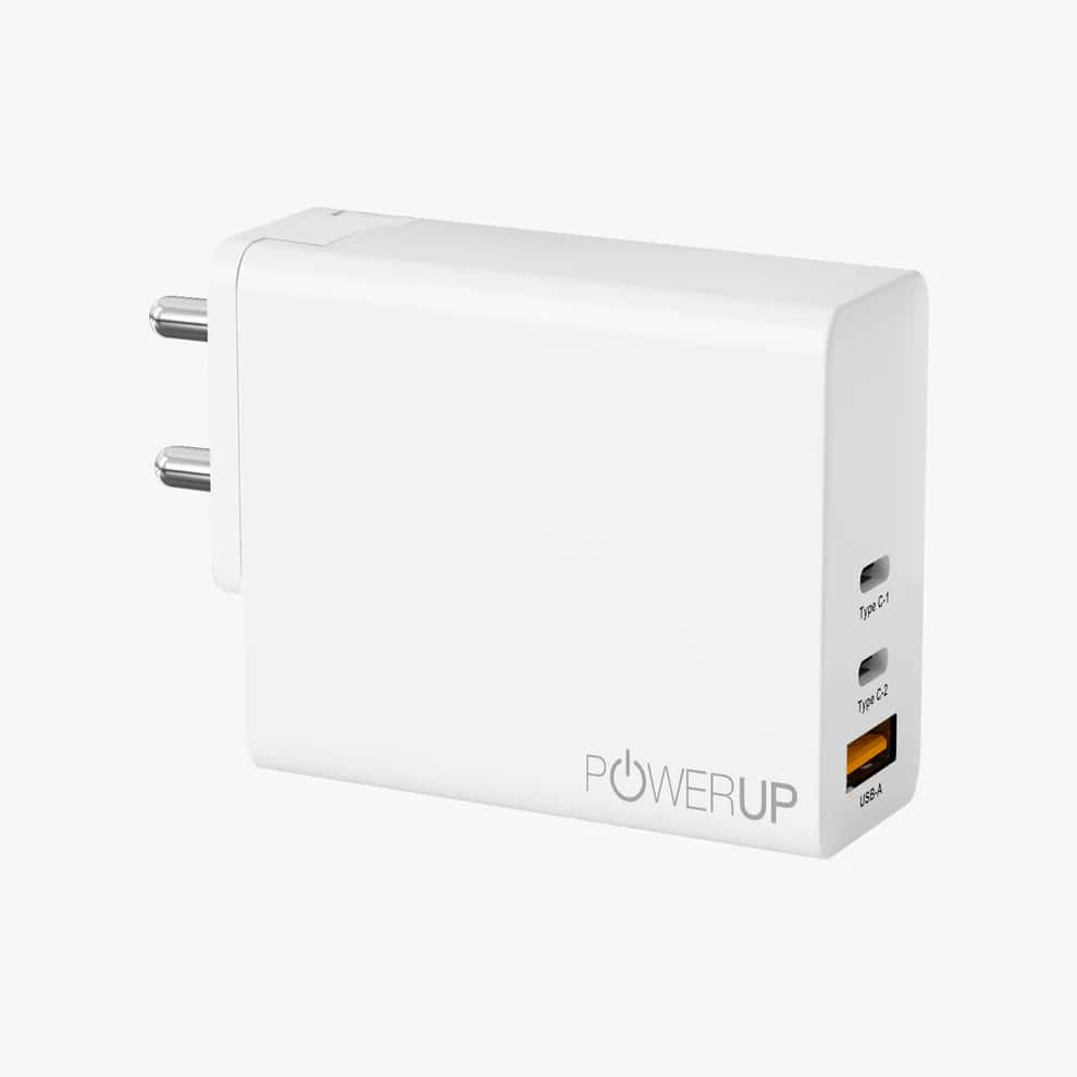 Powerup 65W 2 Type-C PD + USB QC 3.0 Wall Charger - White in bulk from India — Ant Mascot
