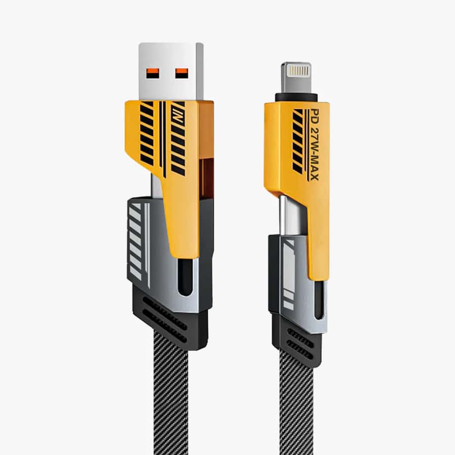 Powerup QuadMax 4IN1 1.2m Cable - Black/Yellow in bulk from India — Ant Mascot