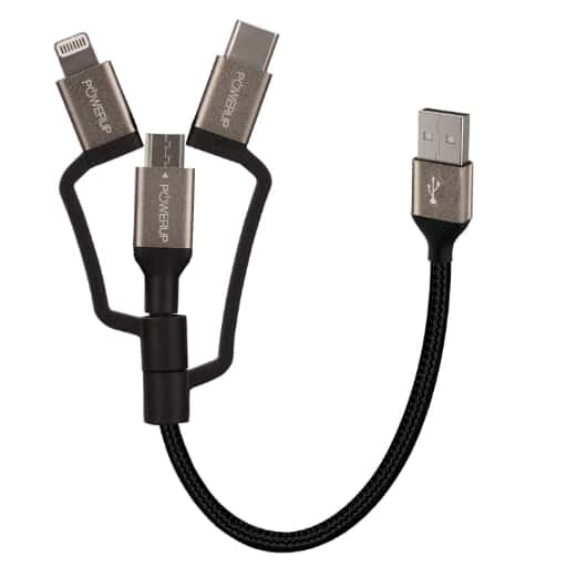 Powerup Stay Charged 3 in 1 Nylon Small Charging Data Cable in bulk from India — Ant Mascot