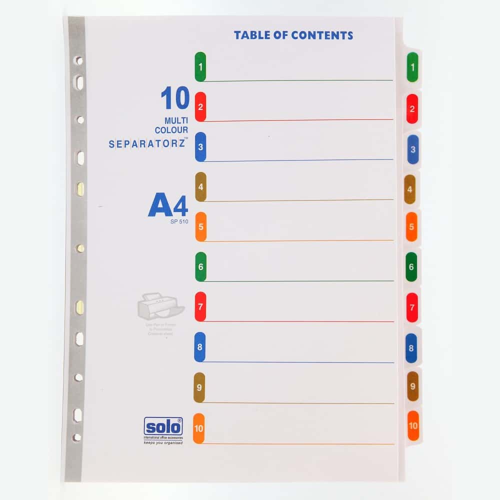 Solo Separatorz with Index (10 Divider) A4 in bulk from India — Ant Mascot