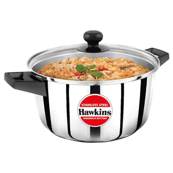 Hawkins 4 Ltr Stainless Steel Saucepan with Glass Lid in bulk from India — Ant Mascot
