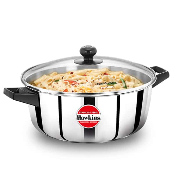 Hawkins 5 Ltr Stainless Steel Saucepan with Glass Lid in bulk from India — Ant Mascot