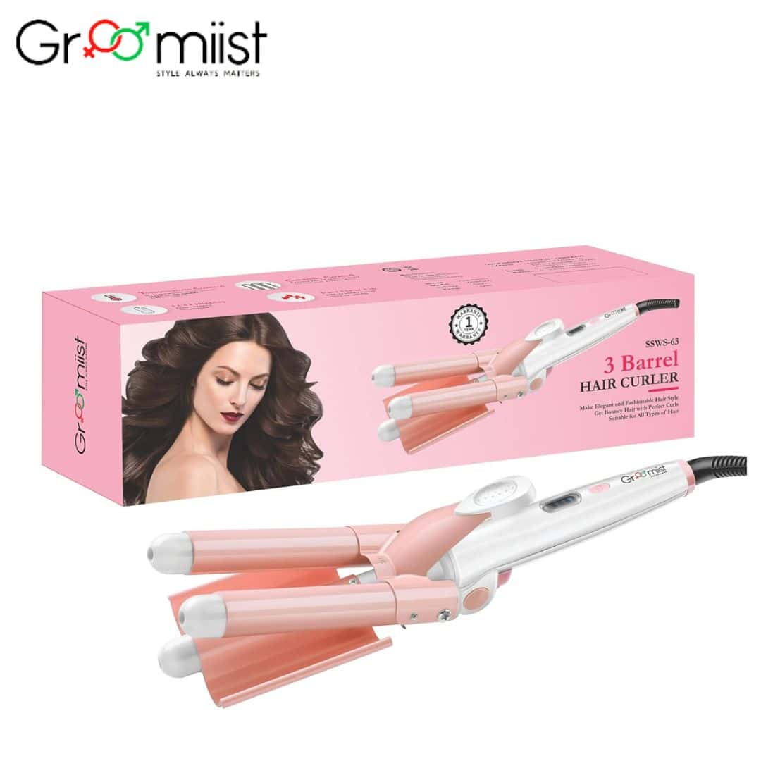 Groomiist SSWS63 Professional 3 Barrel Foldable Hair Curler in bulk from India — Ant Mascot