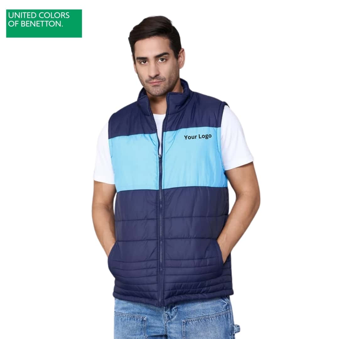 United Colors of Benetton Sleeveless Bomber Jacket Blue in bulk from India — Ant Mascot