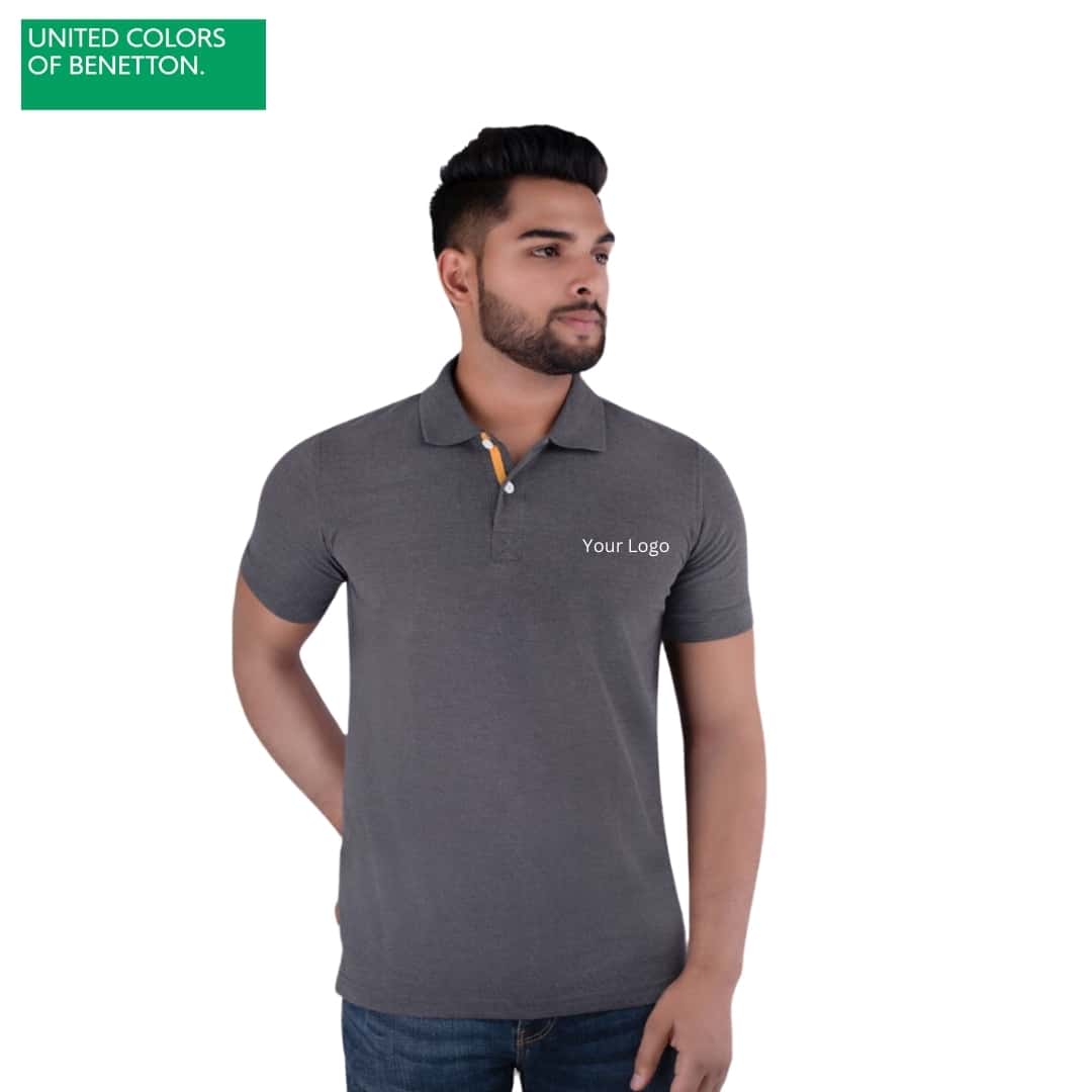 United Colors of Benetton Men's Grey Polycotton Polo T-Shirt in bulk from India — Ant Mascot
