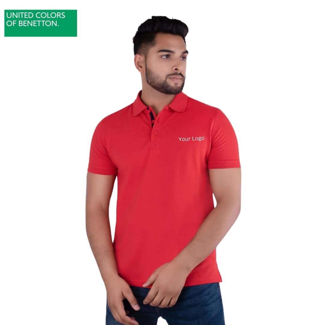 United Colors of Benetton Men's Red Polycotton Polo T-Shirt in bulk from India — Ant Mascot