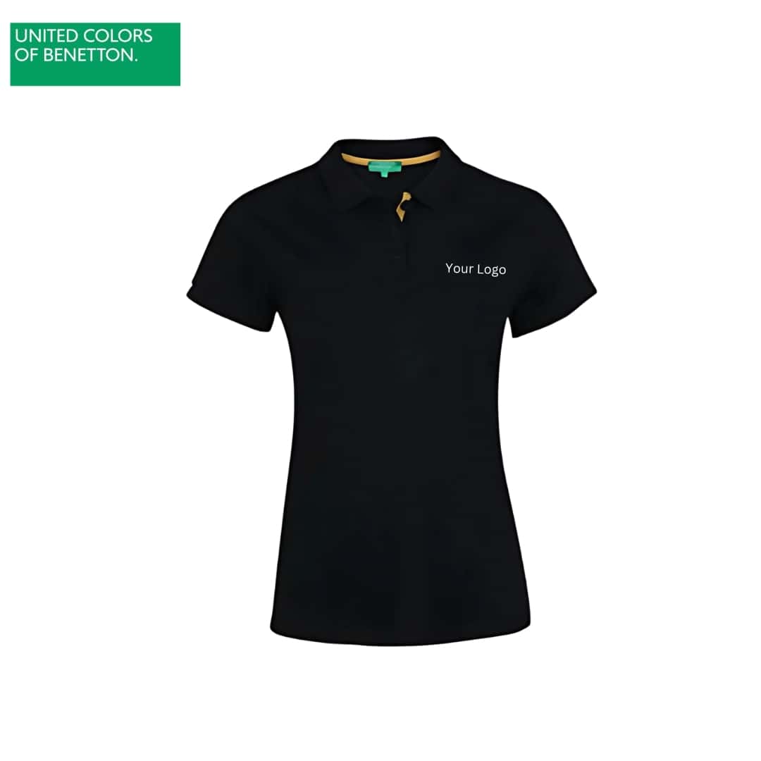 United Colors of Benetton Women's Black Polycotton Polo T-Shirt in bulk from India — Ant Mascot