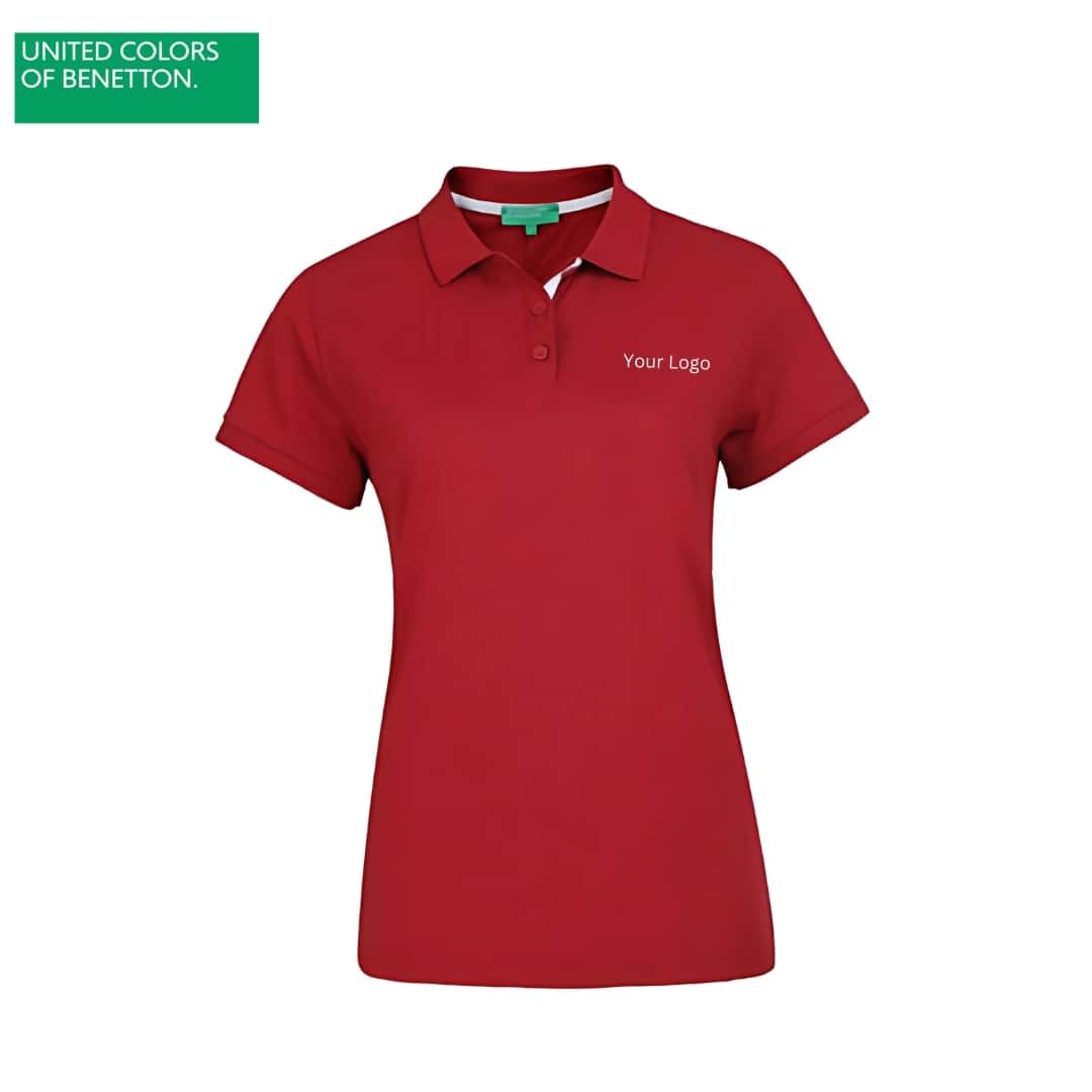 United Colors of Benetton Women's Maroon Polycotton Polo T-Shirt in bulk from India — Ant Mascot