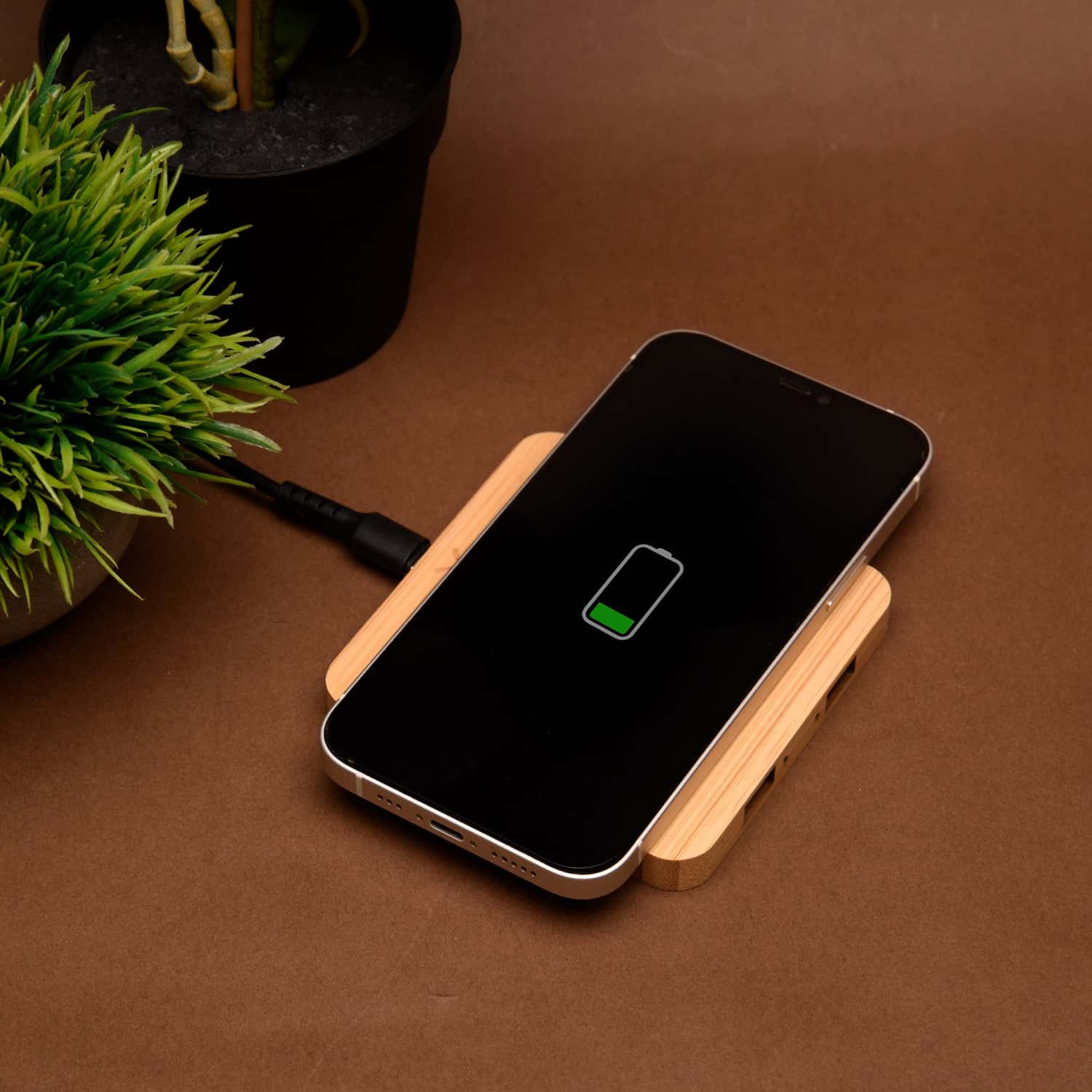 Wangari Pine 15W Square Bamboo Wireless Charger With USB Hub in bulk from India — Ant Mascot