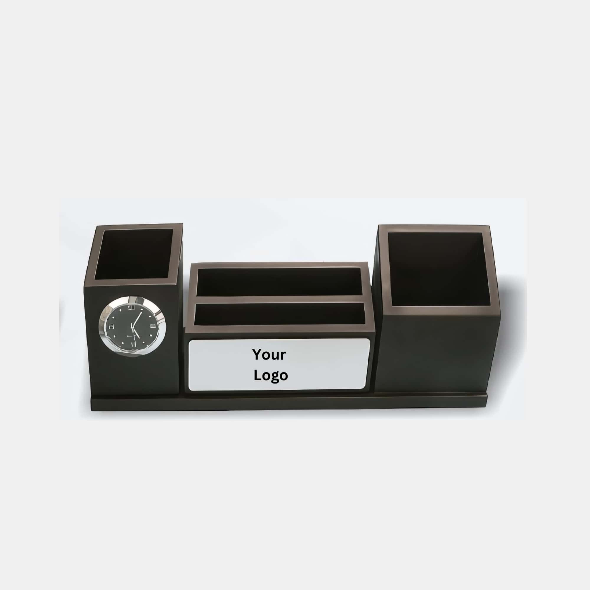 Black Desk Organizer with Clock in bulk from India — Ant Mascot