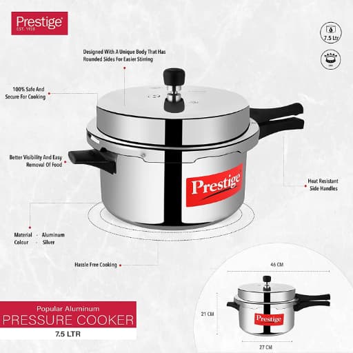 Prestige 10027 Popular Pressure Cooker 7.5 Litre