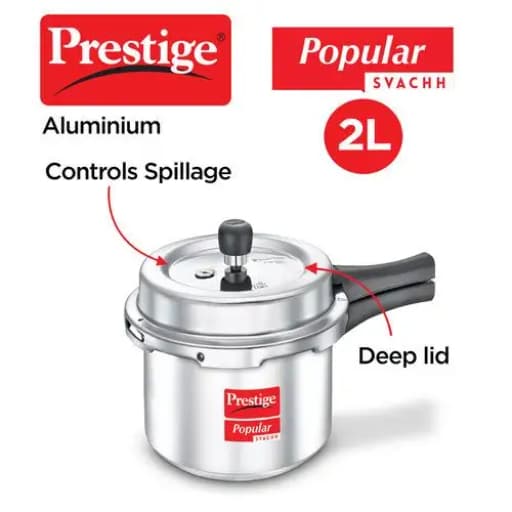 Prestige 10163 Popular Svachh Pressure Cooker (Tall) 2.0 Ltr