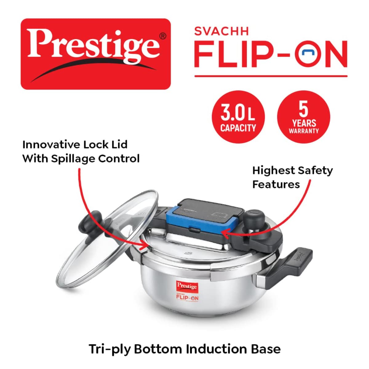 Prestige 20156 Flip On Cooker 3 Ltr Stainless Steel