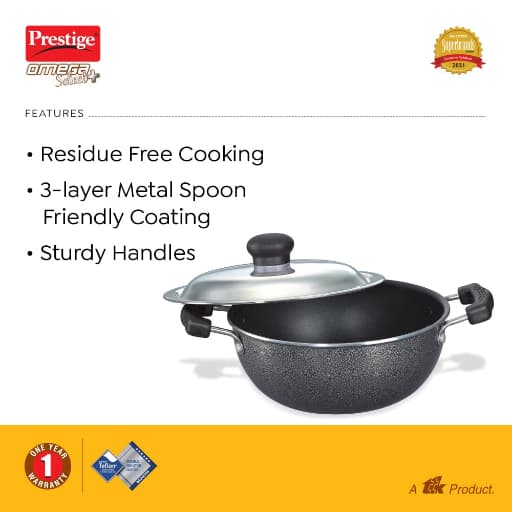Prestige 30728 Omega Plus Flat Base Kadai 270 mm SS Lid