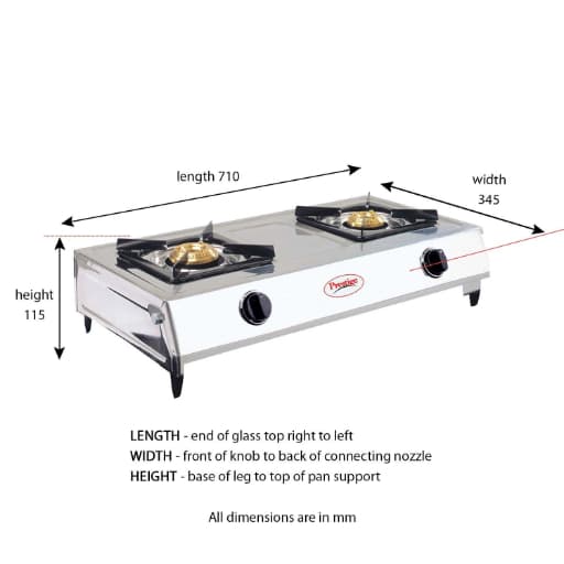 Prestige 40053 L.P Gas Stove Ss Body And 2 Brass Burners - Agni