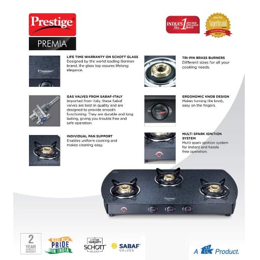 Prestige Premia GTS 03 L D 40170 3 Burners Gas Stove