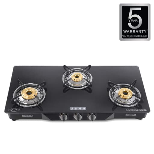 Usha Ebony 3001 3 Burner Gas Stove (Black)