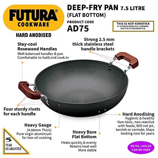 Hawkins AD75 Deep-Fry Pan (Flat Bottom) 7.5 Ltr With 2 Short Handles