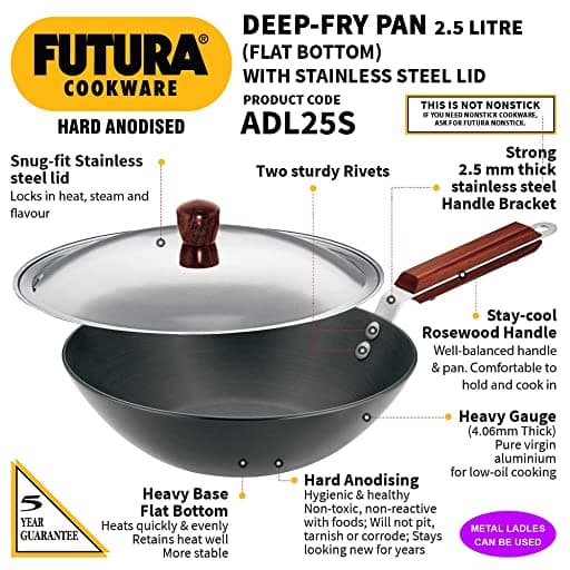 Hawkins ADL25S Deep-Fry Pan (Flat Bottom & Long Handle) 2.5 Ltr With SS Lid