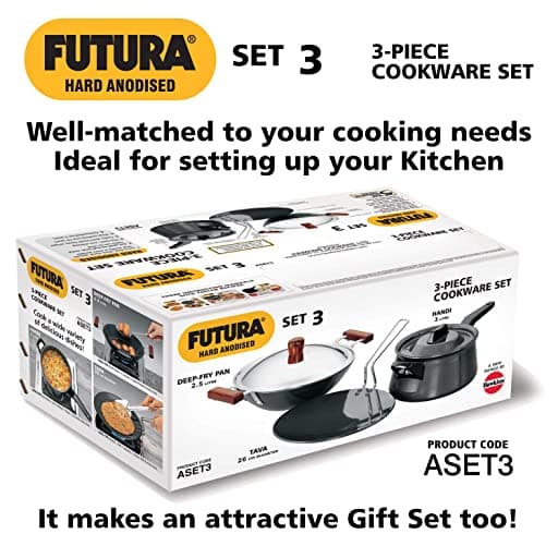 Hawkins ASET3 Futura Cookware Set 3 (Tava, Kadhai, Handi Saucepan)