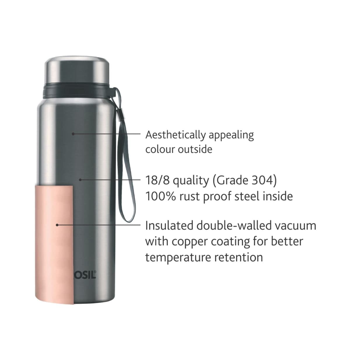 Borosil Hydra Natural Stainless Steel Bottle 750Ml