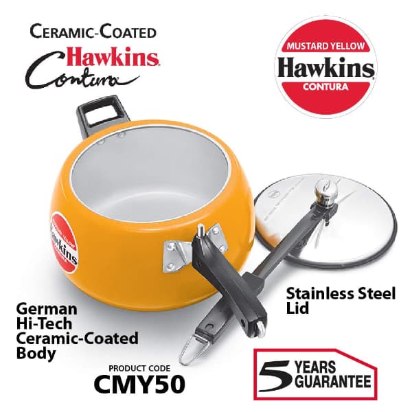 Hawkins Contura 5L Ceramic Coated Pressure Cooker Yellow