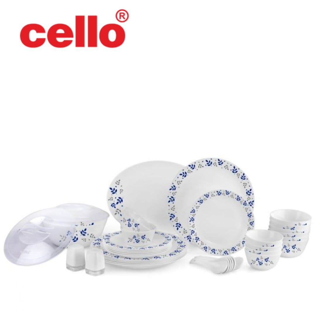 Cello Zarah Ds 37 Pcs - Blue Foliage: Nature-Inspired Dinnerware Set for Elegant Dining Experience.