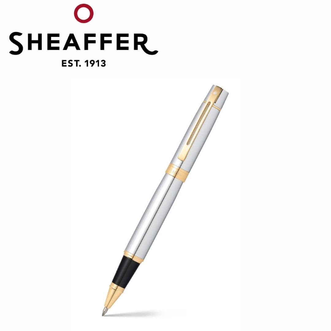 PEN SHEAFFER 300 E9342 BRIGHT CHROME WITH GOLD TONE  TRIM RB