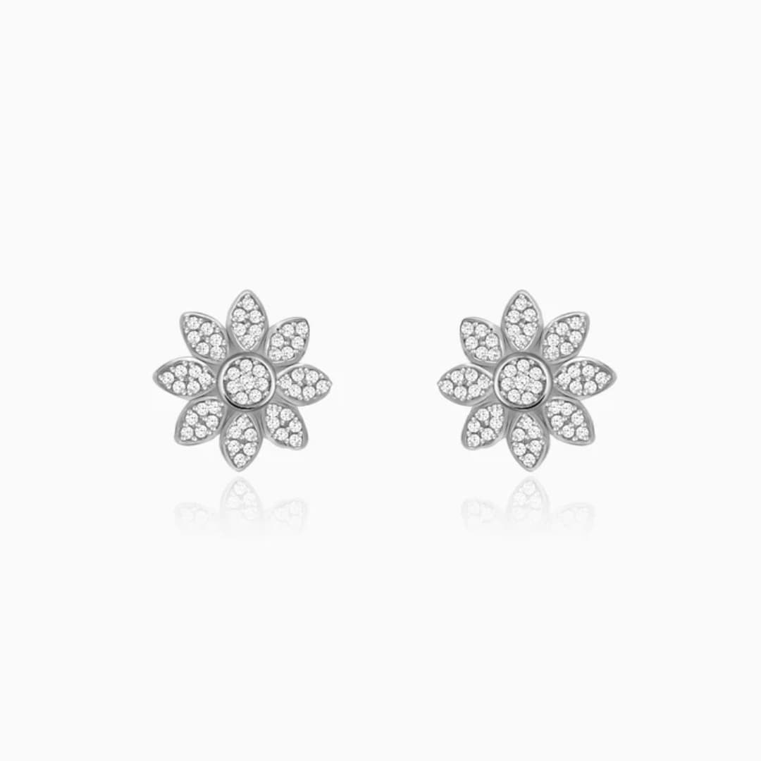 Silver Zircon Blooming Flower Earrings