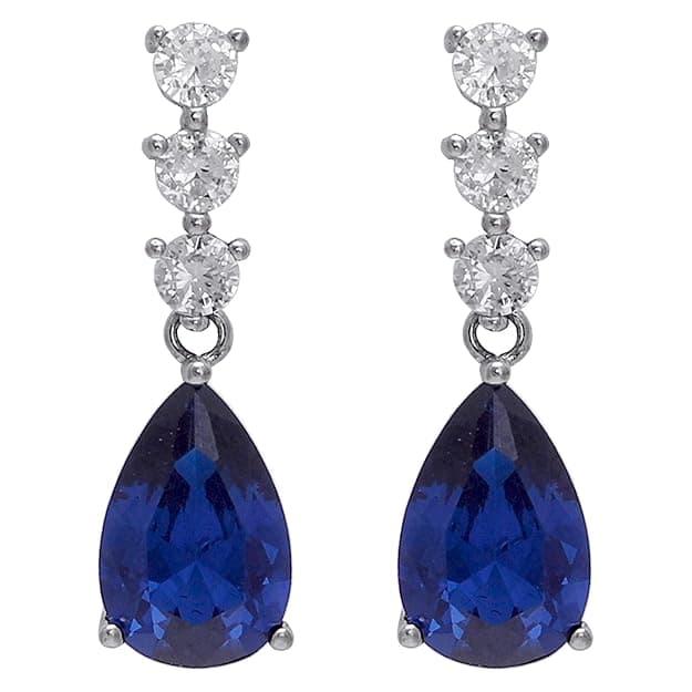 Silver Sapphire Blue Drop Earrings