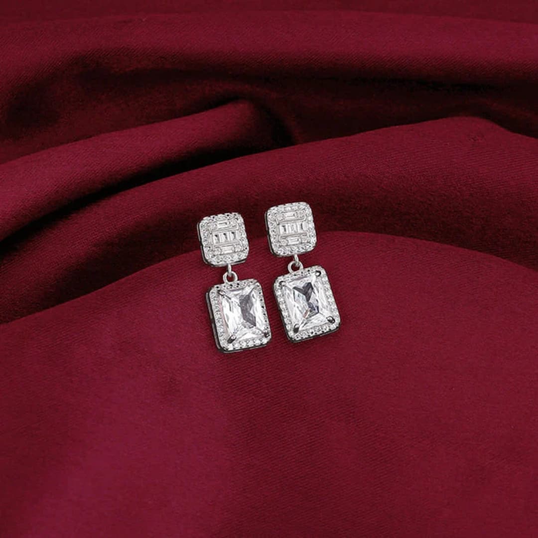 Anushka Sharma Silver Zircon Bold Baguette Earrings