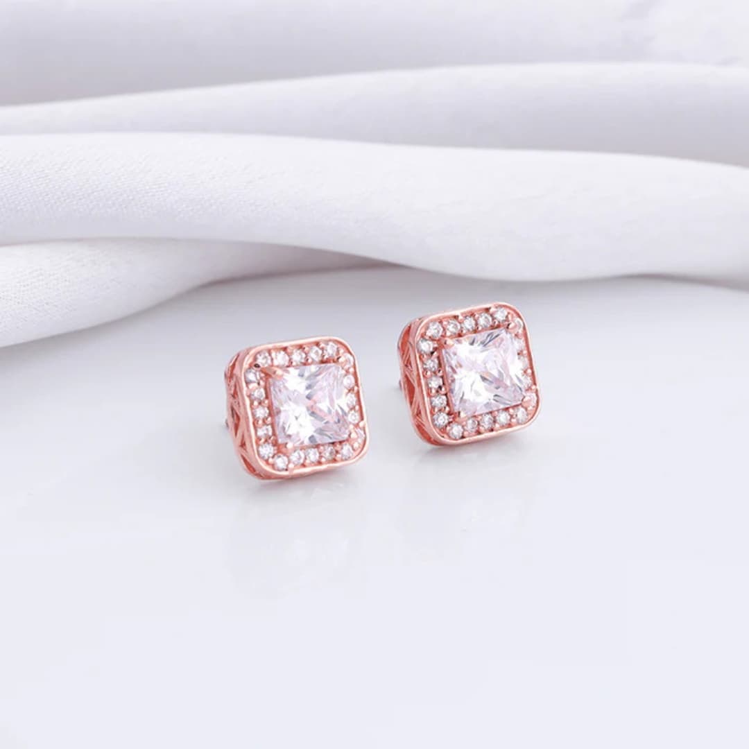 Rose Gold Love Square Earrings
